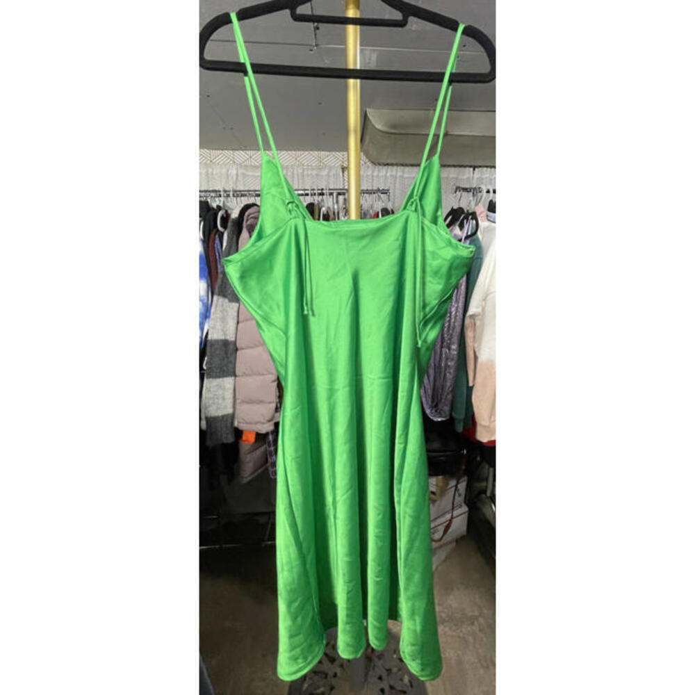Renee C. Green Slip Dress Women's Sz Large Sleeveless Midi Cocktail Party Solid